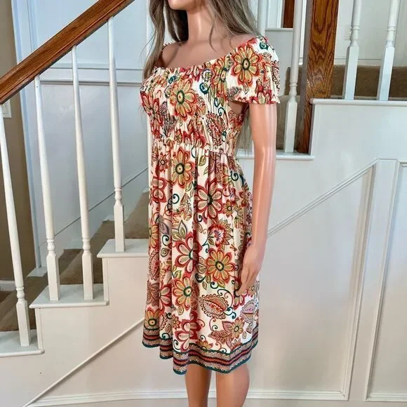 Dressbarn whimsical flower off shoulder dress - Picture 5 of 9